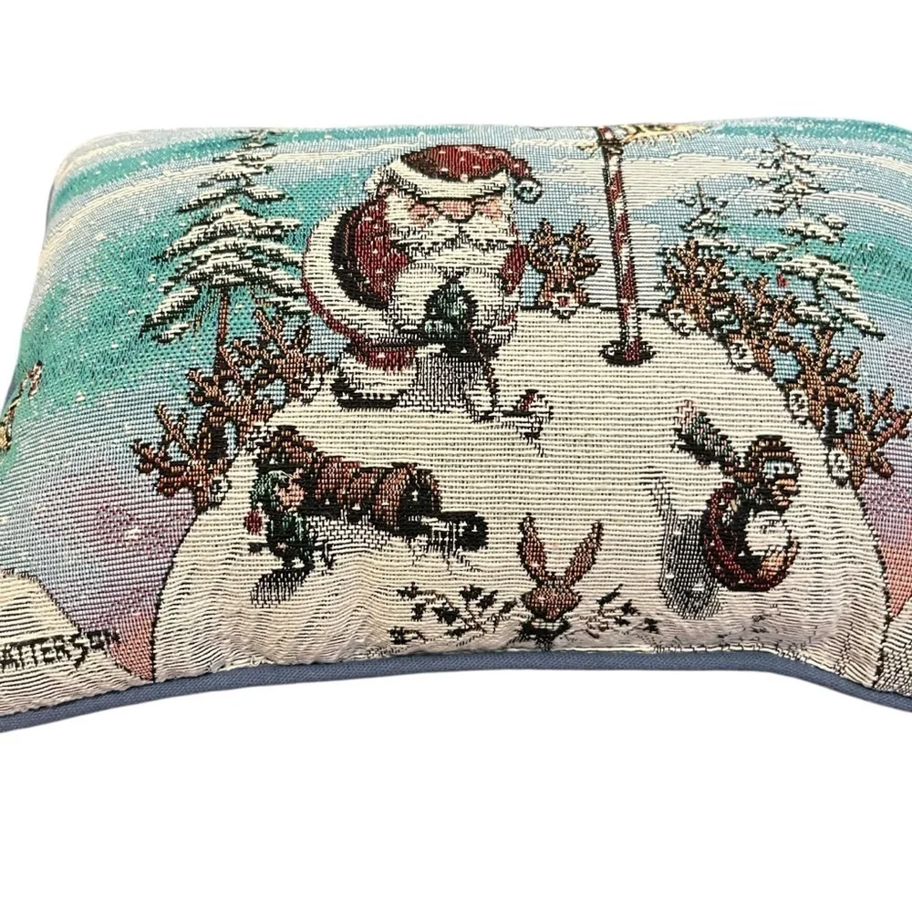 Needlepoint Christmas Santa blue holiday decorative pillow Gary Patterson